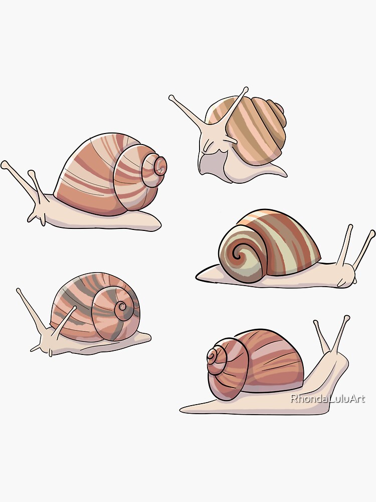 Thumbnail 3 of 3, Sticker, Snail Joy - Five Snails designed and sold by RhondaLuluArt.