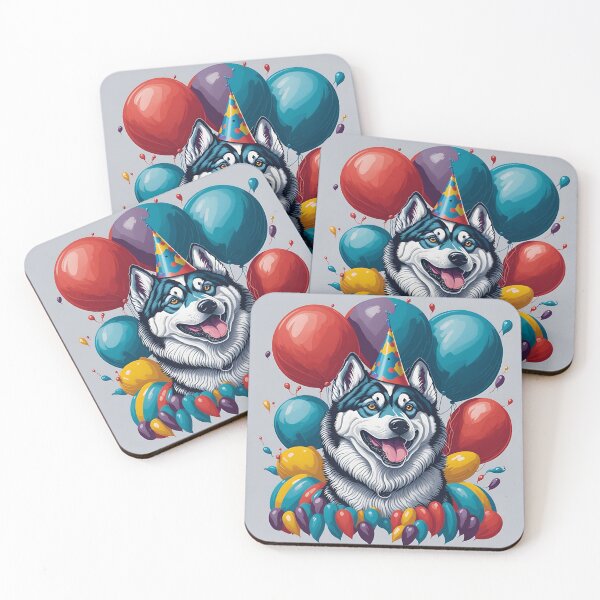 Item preview, Happy birthday Husky with balloons and party hat! designed and sold by ARTSY900.