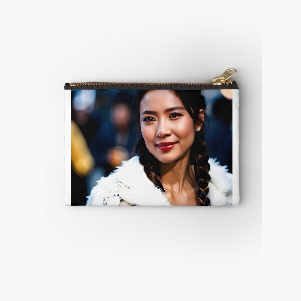 Item preview, woman wearing white fur smiling designed and sold by ptosis.
