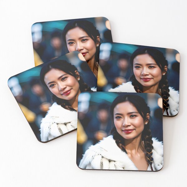Item preview, woman wearing white fur smiling designed and sold by ptosis.