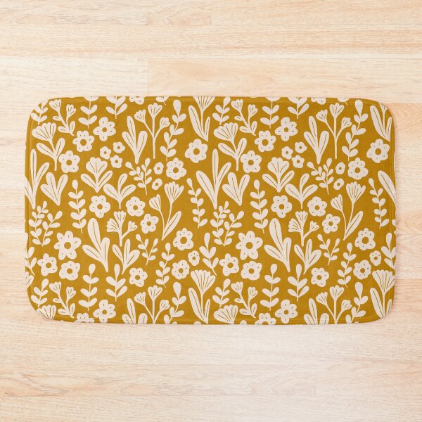 Item preview, Folk ditsy flower pattern in mustard yellow and white designed and sold by Illustrated by Nat.