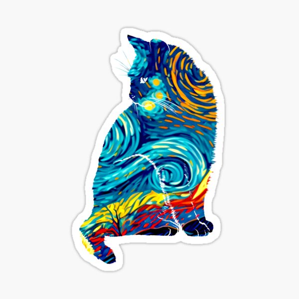 Van gogh Starry Night Cat  Sticker for Sale by Vangoholic