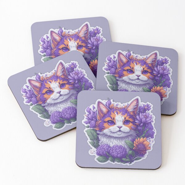 Item preview, Cat with flowers in purple style (happy version) designed and sold by EncourageUMore.