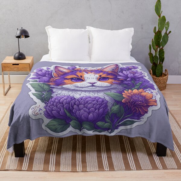 Item preview, Cat with flowers in purple style (happy version) designed and sold by EncourageUMore.