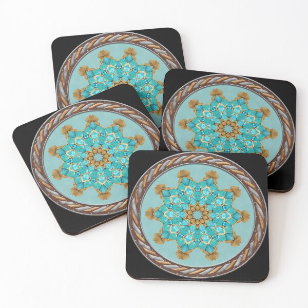 Item preview, Kaleidoscope Turquiose and Gold in Celtic Circle Frame 14 designed and sold by Swabcraft.