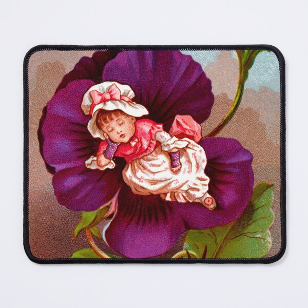 Item preview, Cottage core sleeping elf girl in purple Pansy flower cartoon art for nursery gift for girl designed and sold by Lady-Frost.