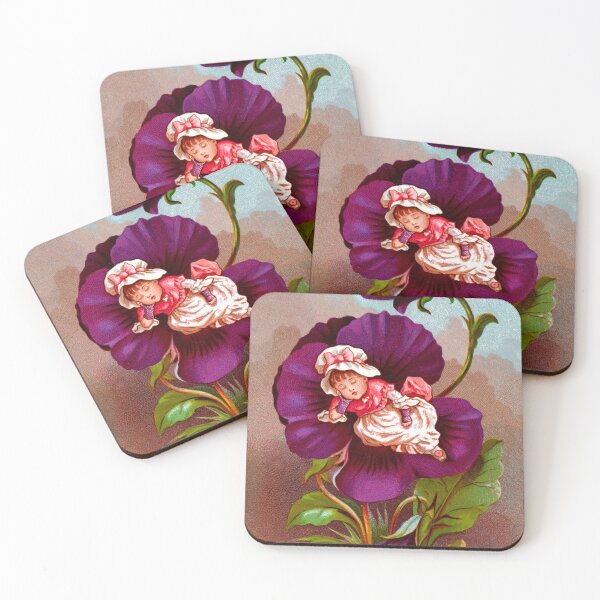 Item preview, Cottage core sleeping elf girl in purple Pansy flower cartoon art for nursery gift for girl designed and sold by Lady-Frost.
