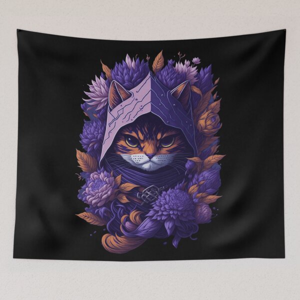 Item preview, Cat ninja with flowers in purple style designed and sold by EncourageUMore.