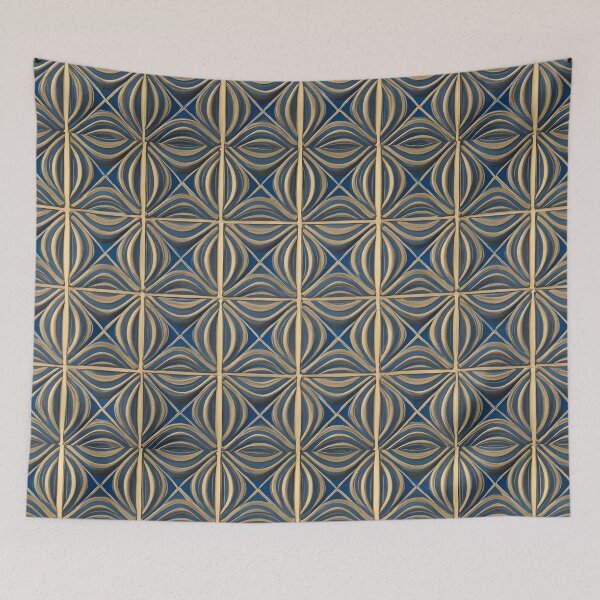Item preview, Retro Tile Pattern midnight blue and yellow shades designed and sold by RetroTile.