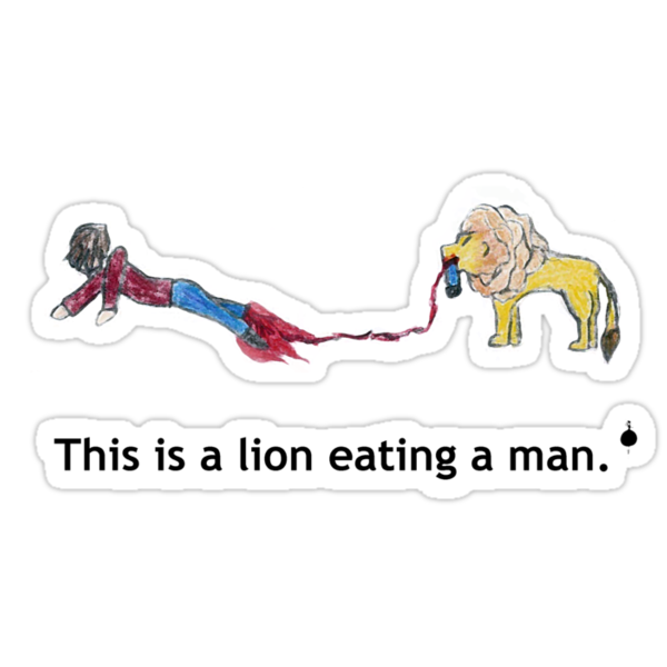 Lion Eating A Man Stickers By Oldmanradish Redbubble