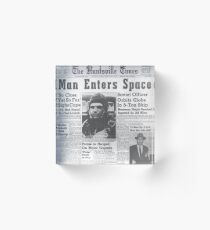 Man Enters Space #man #enters #space #matureadult #adult #newspaper #people #text #portrait #print #journalist #business #press #journalism #coverage #real #people #black  #white #monochrome #bright Acrylic Block