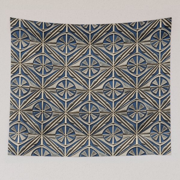 Item preview, Retro Tile Pattern midnight blue and silver and beige shades designed and sold by RetroTile.