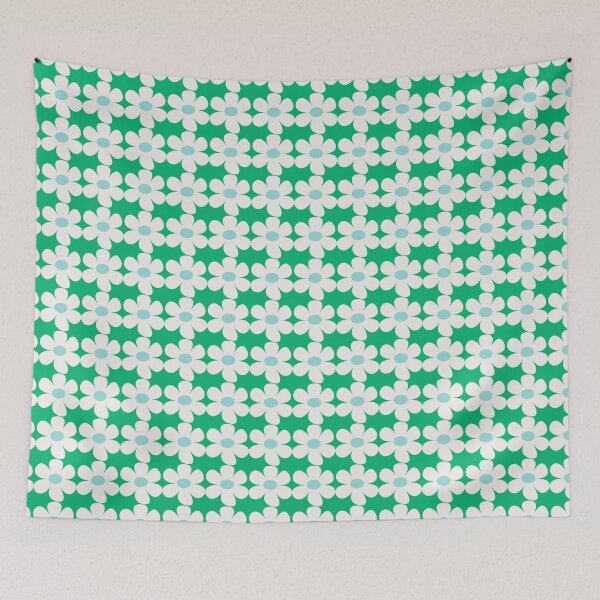 Item preview, Scandi style retro flowers - green and ivory designed and sold by BlackDogArtists.