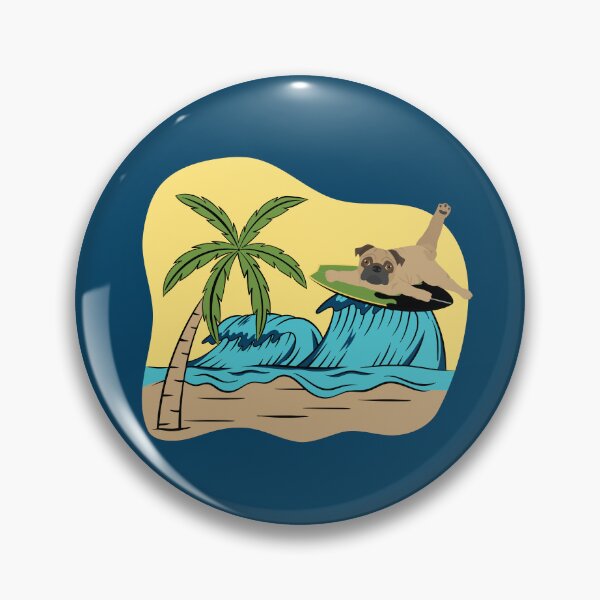 Item preview, Pug Dog Surfing on the Sea Wave on the Summer Beach designed and sold by SeasonalDogs.