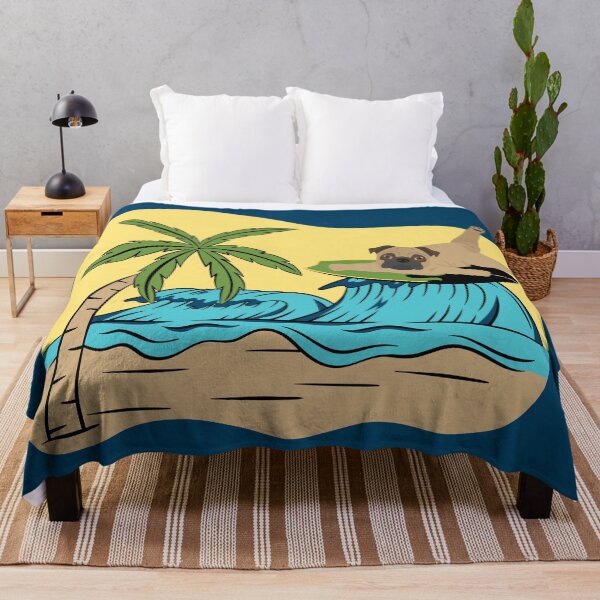 Item preview, Pug Dog Surfing on the Sea Wave on the Summer Beach designed and sold by SeasonalDogs.