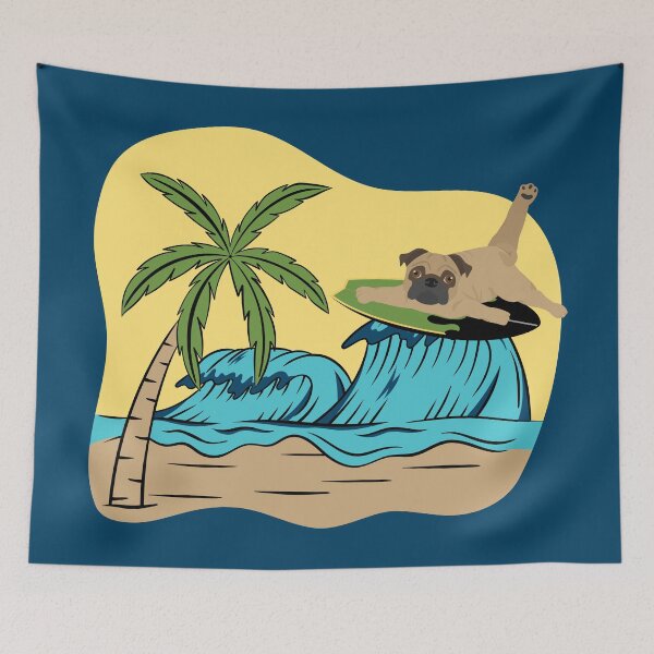 Item preview, Pug Dog Surfing on the Sea Wave on the Summer Beach designed and sold by SeasonalDogs.