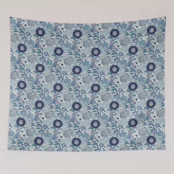 Item preview, Blue Botanicals: A Stunning Abstract Print with Intricate Leaves and Flowers in Shades of Blue and Teal  designed and sold by NattyDesigns.
