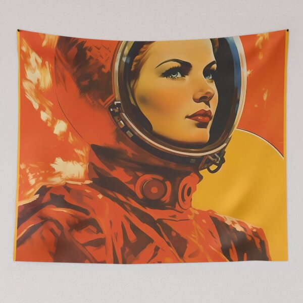 Item preview, Alternate history Soviet Mars program poster with a female cosmonaut, AI art designed and sold by MachinaeDreams.