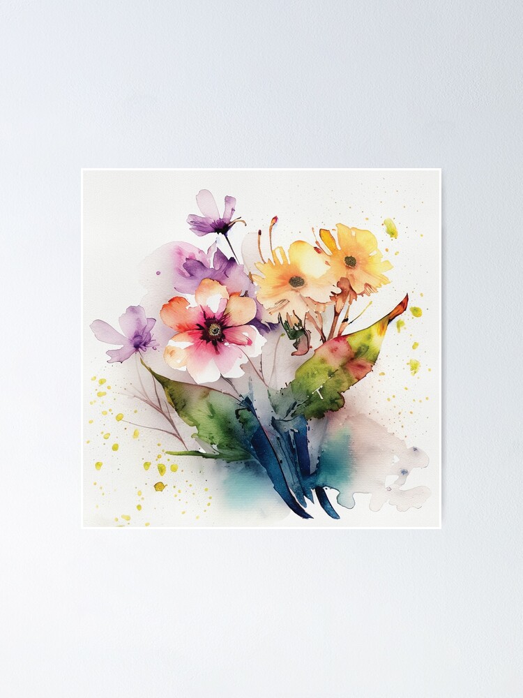 Watercolor Spring Flowers, Colorful Floral Artwork