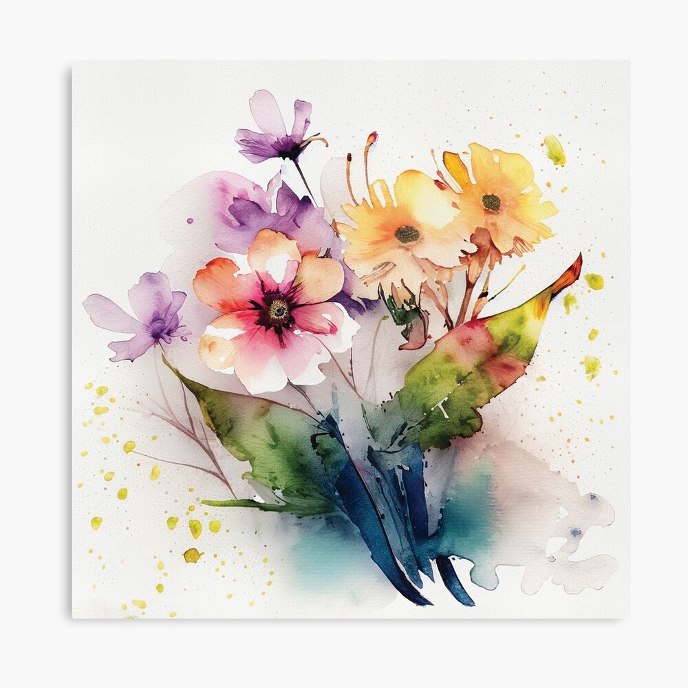 Watercolor Spring Flowers, Colorful Floral Artwork | Canvas Print