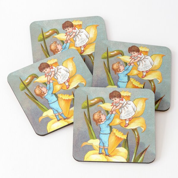 Item preview, Cottage core fairy children playing on daffodils cartoon art for nursery gift for child designed and sold by Lady-Frost.