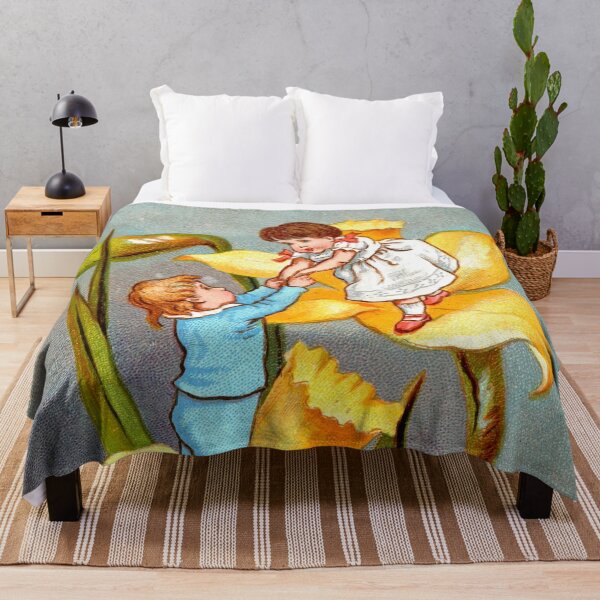 Item preview, Cottage core fairy children playing on daffodils cartoon art for nursery gift for child designed and sold by Lady-Frost.