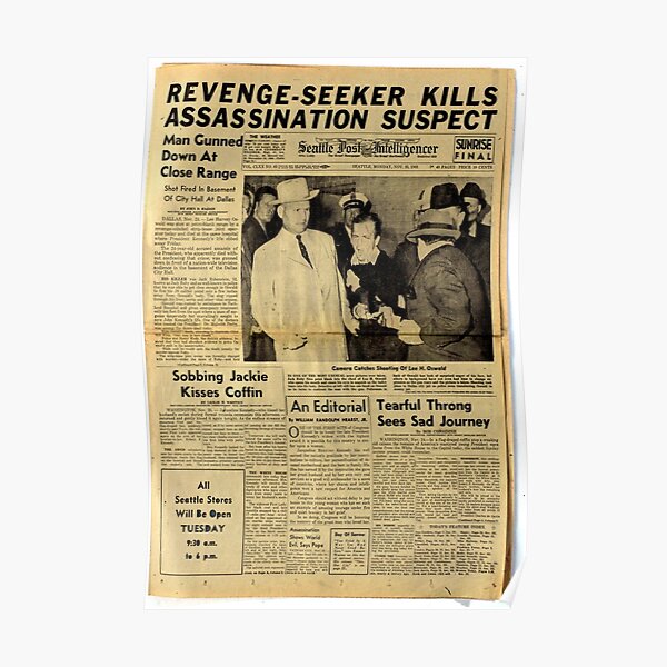 Old Newspaper: Lee Harvey Oswald Shot Poster