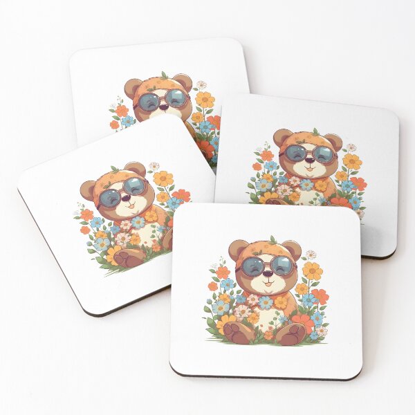 Item preview, Happy Little Bear Wearing Glasses with Flowers designed and sold by Wonder Of Light.