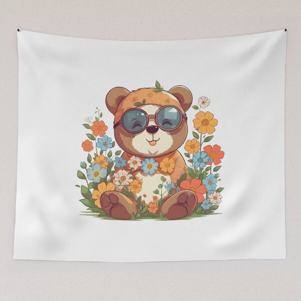 Item preview, Happy Little Bear Wearing Glasses with Flowers designed and sold by Wonder Of Light.
