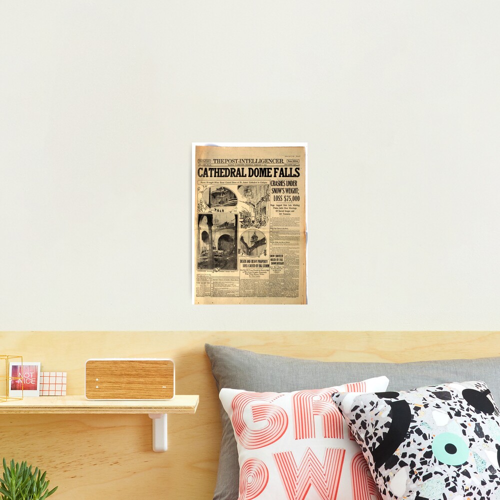 Old #Newspaper: CATHEDRAL DOME FALLS #OldNewspaper #snow #weight Photographic Print