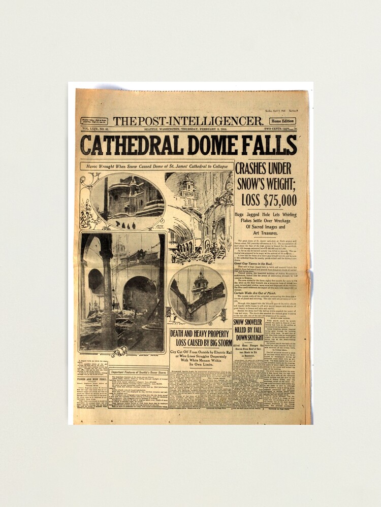 Alternate view of Old #Newspaper: CATHEDRAL DOME FALLS #OldNewspaper #snow #weight Photographic Print