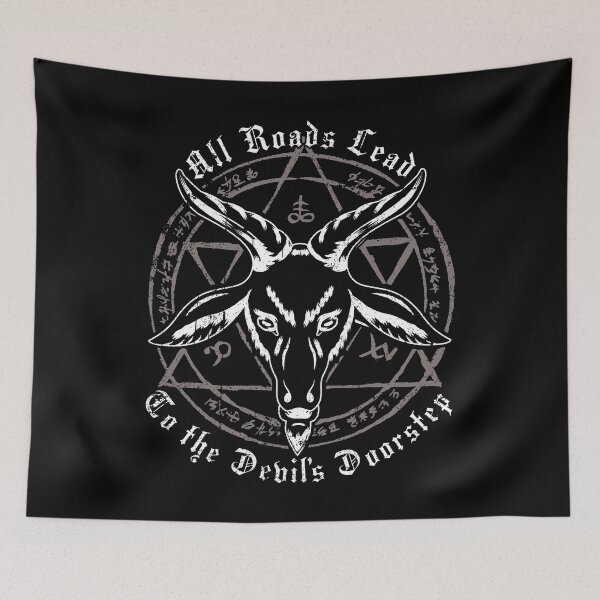 Aperçu de l'œuvre Tous les chemins mènent à la porte du diable, Baphomet, Diable satanique Lucifer, Gothique, Rituel, Cadeau occulte créée et vendue par Proverbial Wisdom Design.