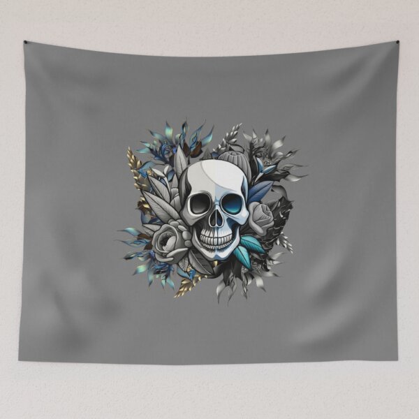 Item preview, Blue skull with flowers  designed and sold by MArtex.