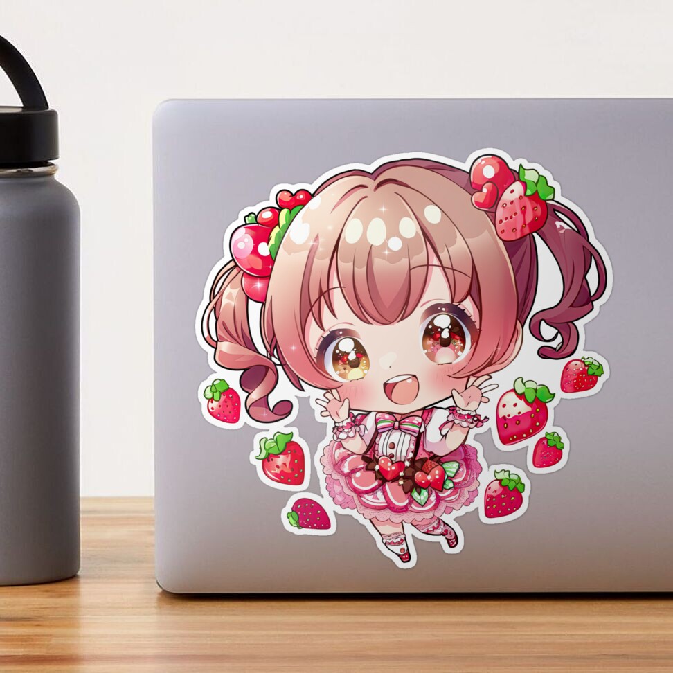 Kawaii Anime Chibi - Strawberry lover' Sticker | Spreadshirt