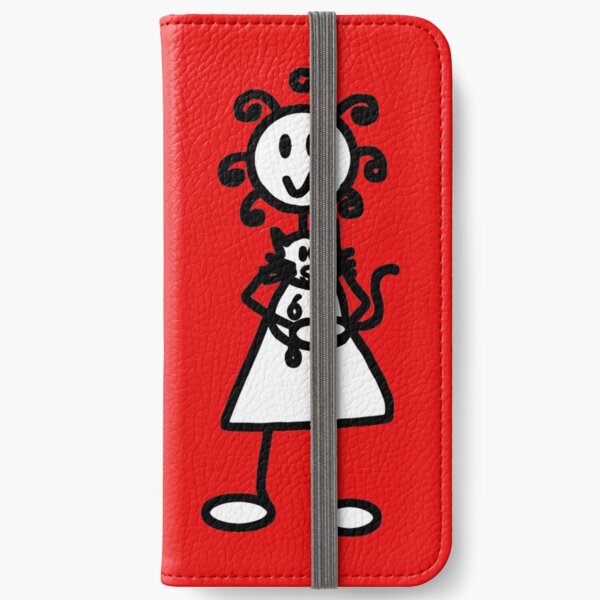 The Girl with the Curly Hair Holding Cat - Red iPhone Wallet