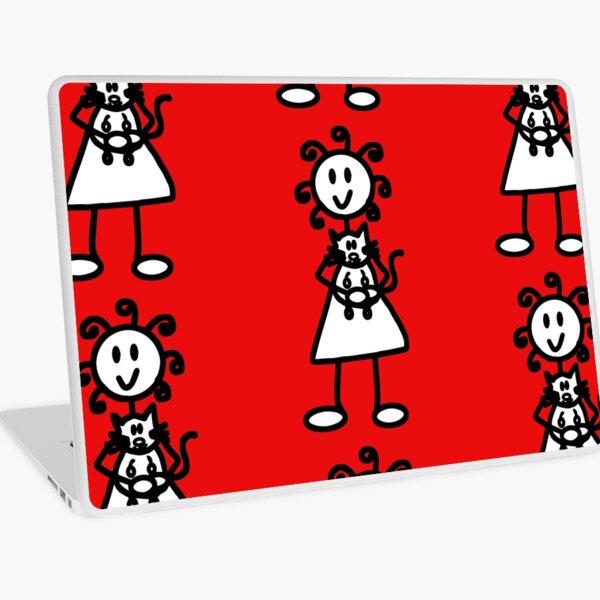 The Girl with the Curly Hair Holding Cat - Red Laptop Skin