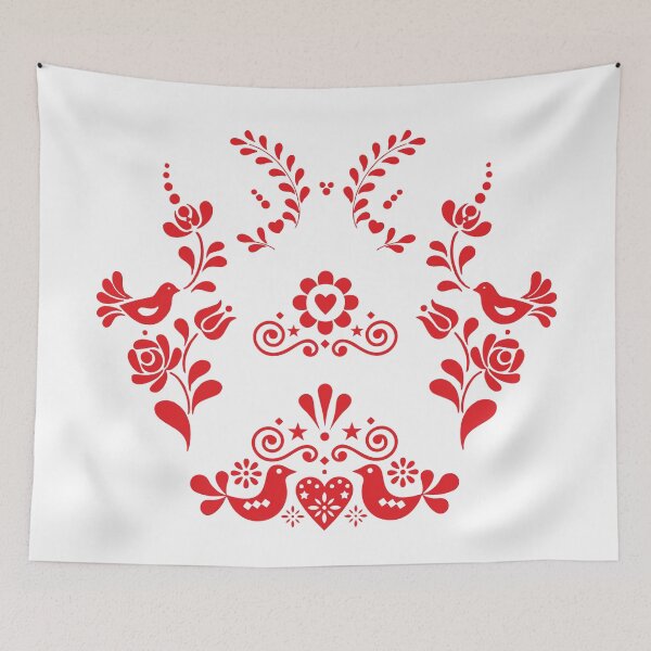 Item preview, Kalocsai folk art flowers heart birds pattern designed and sold by Kormix.
