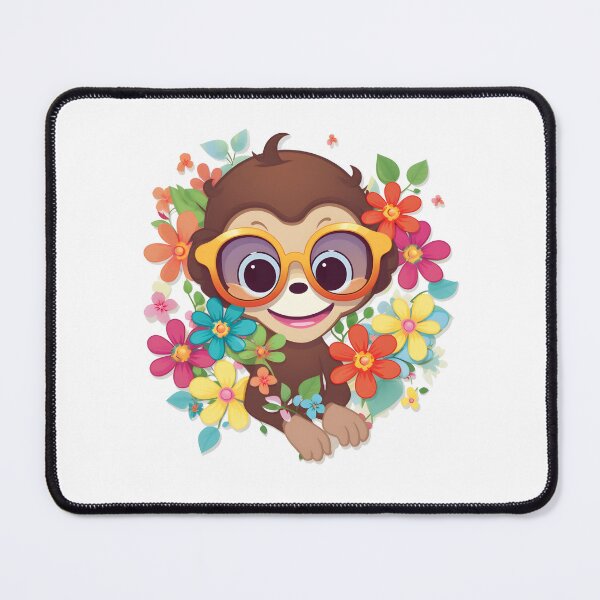 Item preview, Happy Little Monkey Wearing Glasses with Flowers designed and sold by Wonder Of Light.