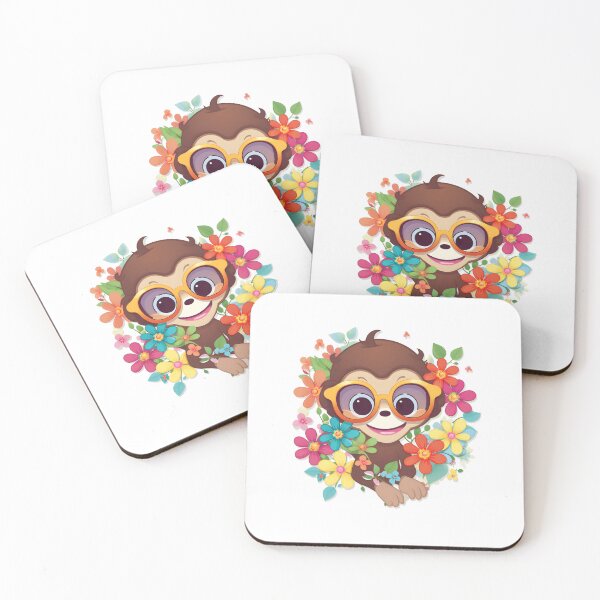 Item preview, Happy Little Monkey Wearing Glasses with Flowers designed and sold by Wonder Of Light.