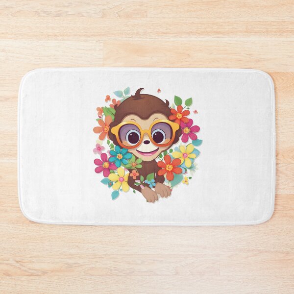 Item preview, Happy Little Monkey Wearing Glasses with Flowers designed and sold by Wonder Of Light.