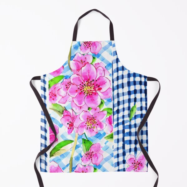 Item preview, Pink flowers and blue gingham designed and sold by SophieClimaArt.