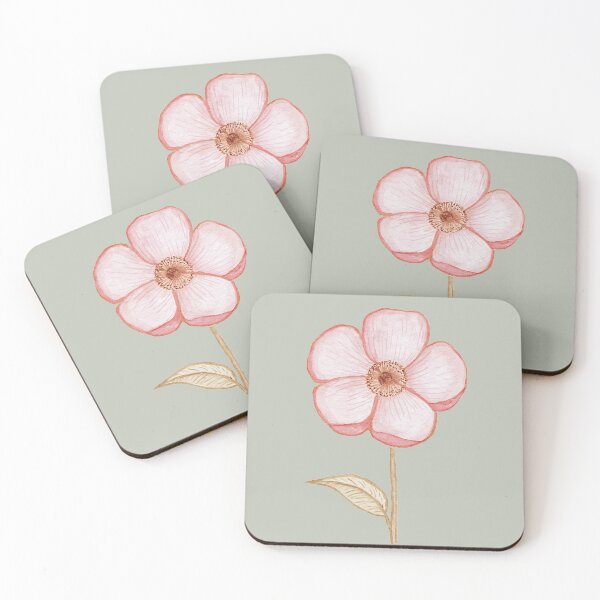 Item preview, Pink Anemone painting with mint-grey background.  designed and sold by FlowerGirlinHat.