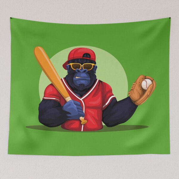 Item preview, Gorilla Monkey Baseball Player costume holding bat and ball mascot character designed and sold by aryoyo.