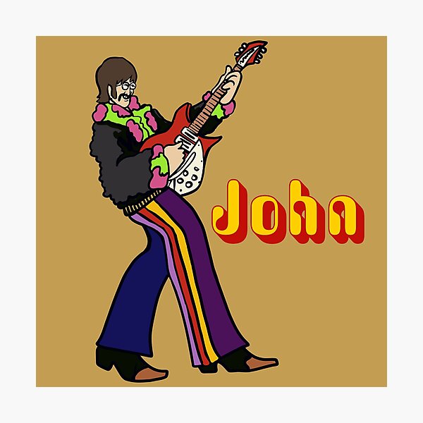 Cartoon Beatle John plays guitar in Pepperland  Photographic Print