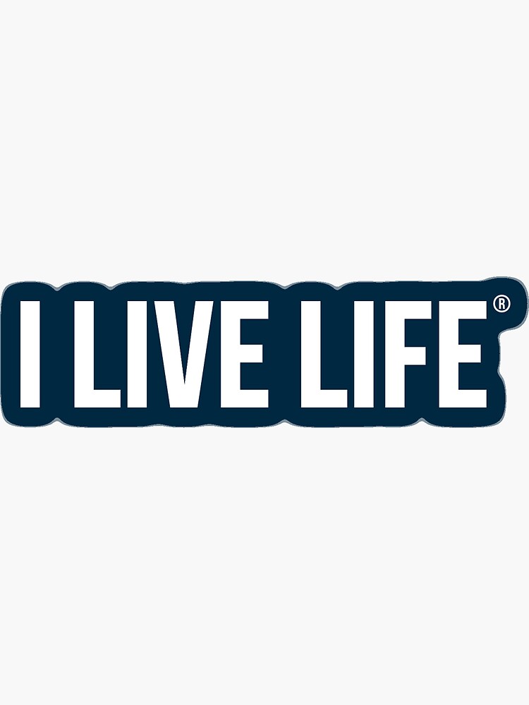 Artwork view, I Live Life Logo Trendy White Outlined In Navy Blue Sticker designed and sold by ilivelife