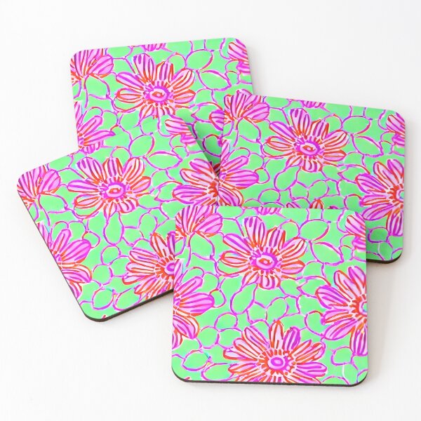 Item preview, Pink and green preppy flowers and lattice designed and sold by SophieClimaArt.