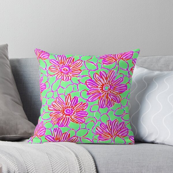 Item preview, Pink and green preppy flowers and lattice designed and sold by SophieClimaArt.