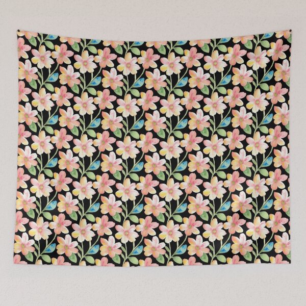 Item preview, Light Colored Watercolor Flower Pattern on Black Background designed and sold by Aaron2610.