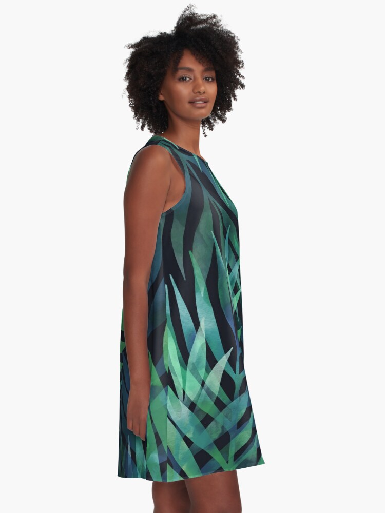 Alternate view of Dark green palms leaves pattern A-Line Dress