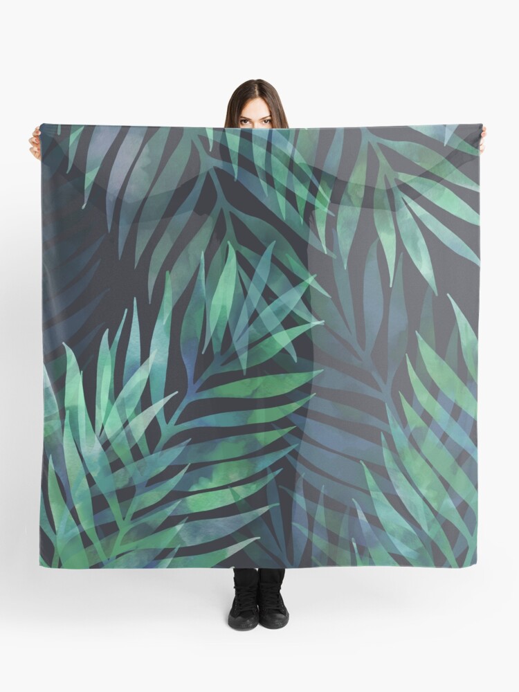 Thumbnail 1 of 3, Scarf, Dark green palms leaves pattern designed and sold by MartaOlgaKlara.
